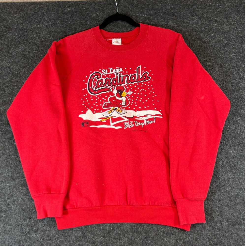 Vintage 80s St Louis Cardinals Snowy 365 Day Fan! Sweatshirt Red Mens Large USA